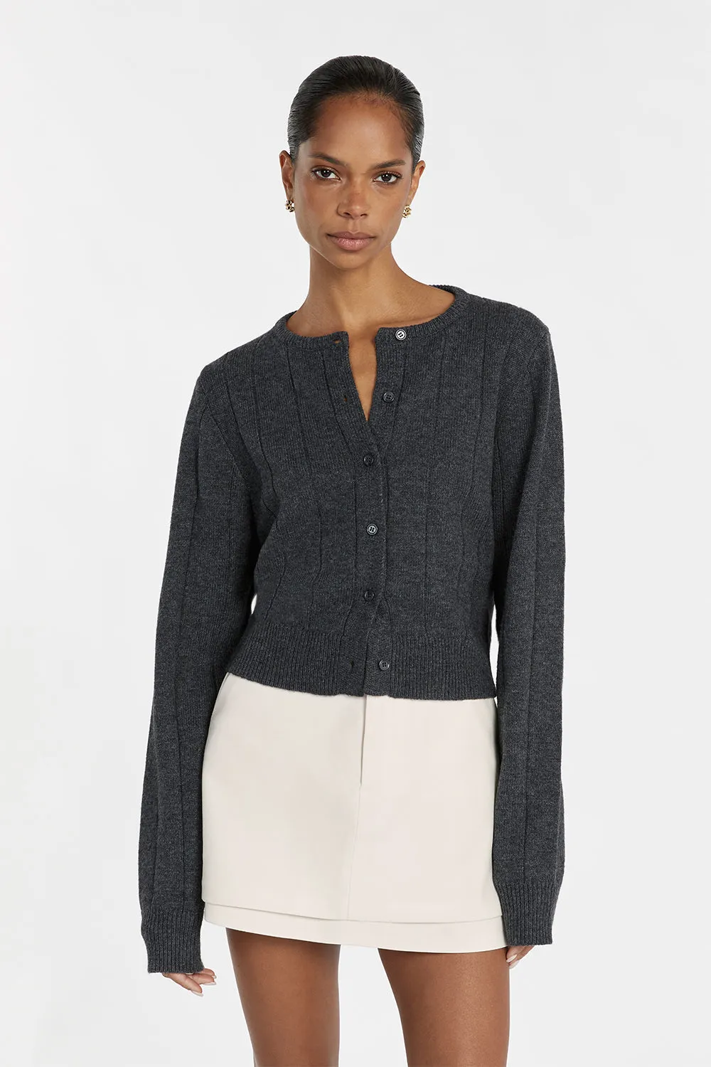 LEVI CHARCOAL MARLE KNIT CARDIGAN