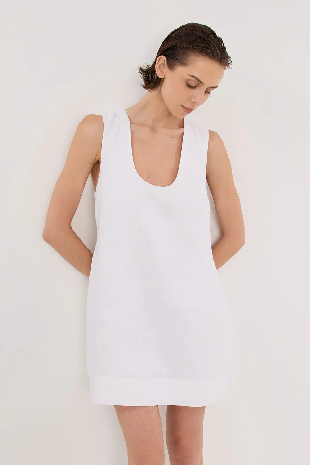 LOTUS WHITE LINEN MINI DRESS