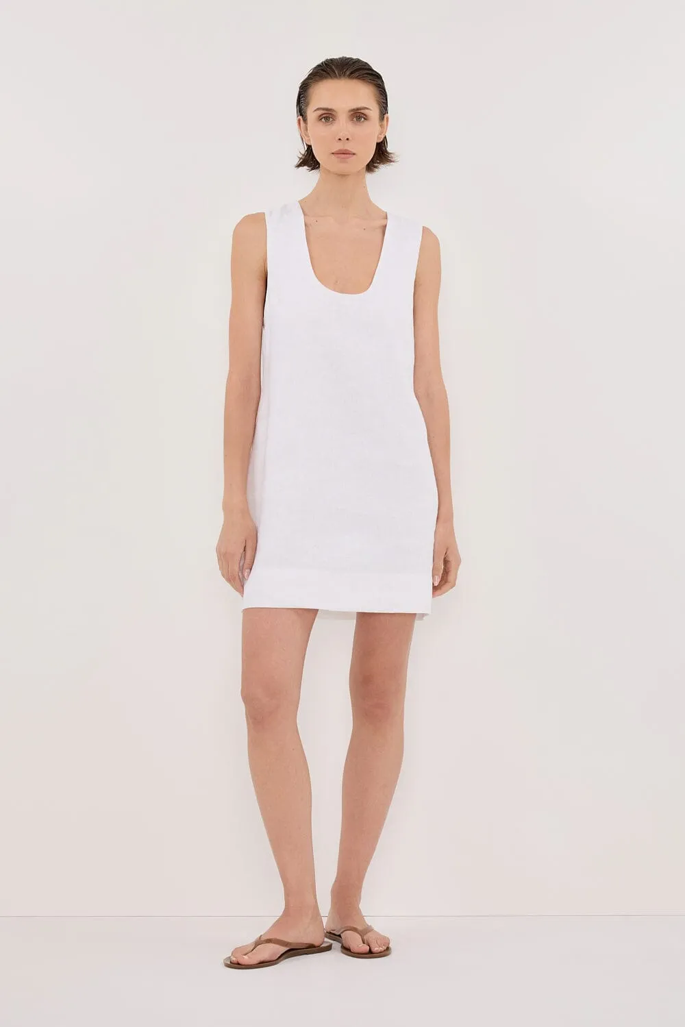 LOTUS WHITE LINEN MINI DRESS