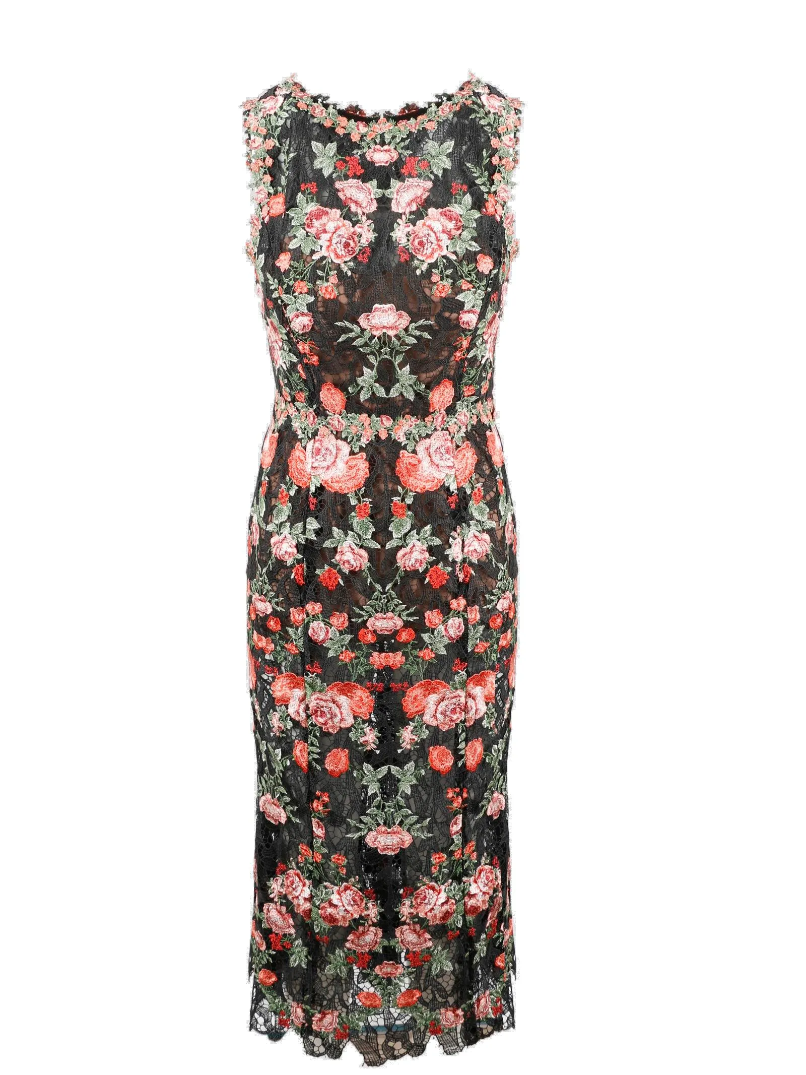 Marchesa Notte Floral Lace-Detailed Sleeveless Midi Dress