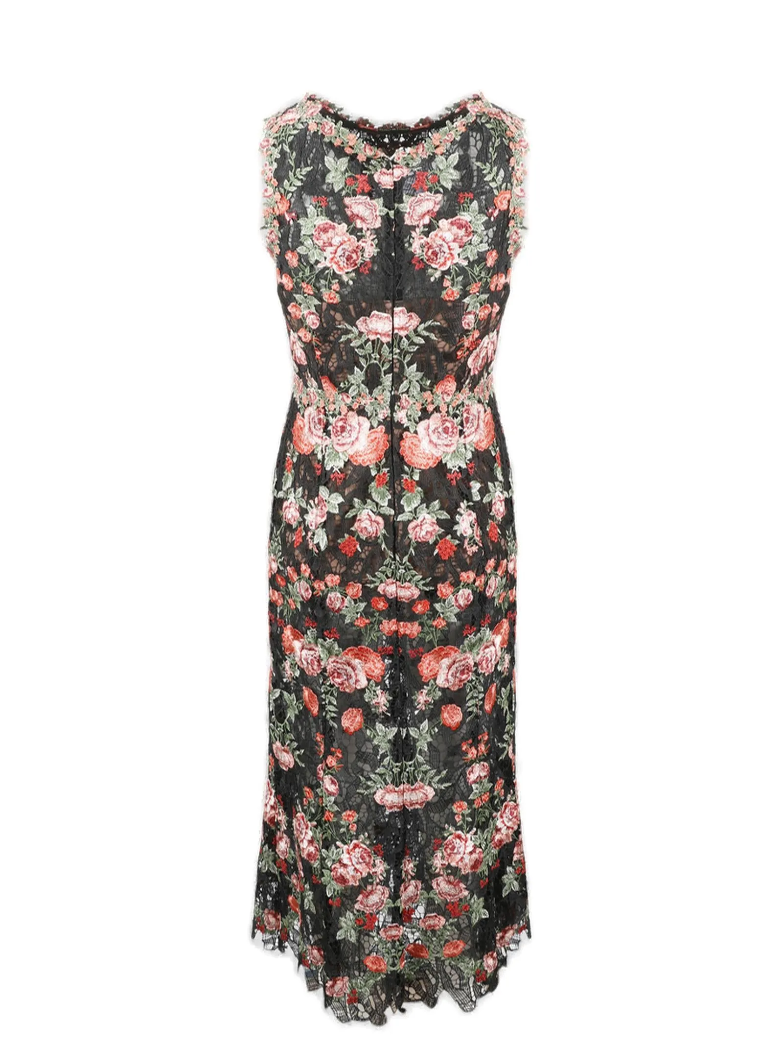 Marchesa Notte Floral Lace-Detailed Sleeveless Midi Dress