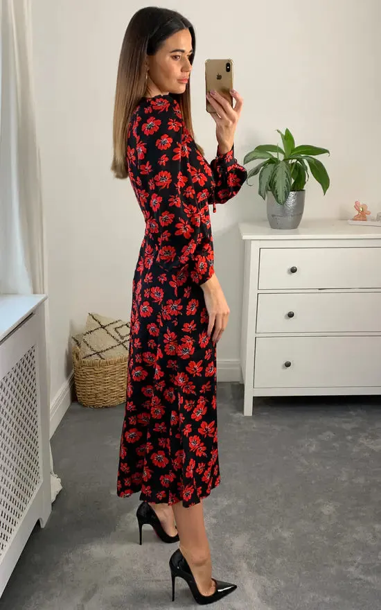 Millie Empire Midi Dress Colour Black And Red