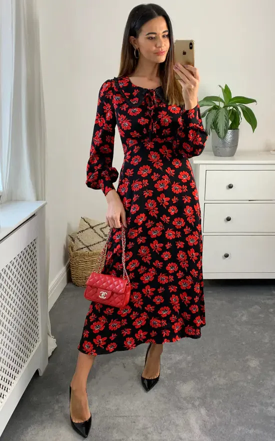 Millie Empire Midi Dress Colour Black And Red