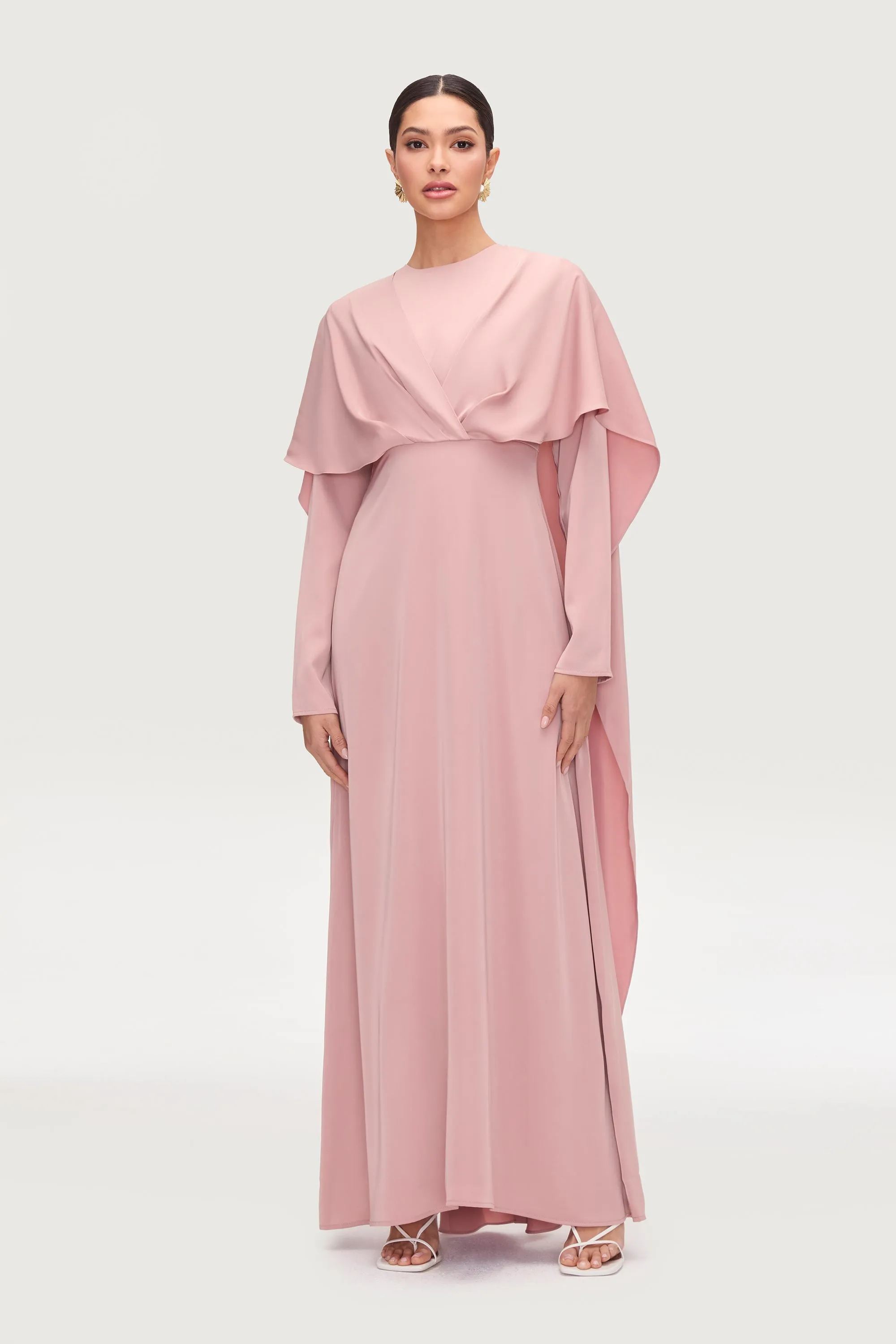 Misbah Cross Front Cape Gown - Dusty Rose