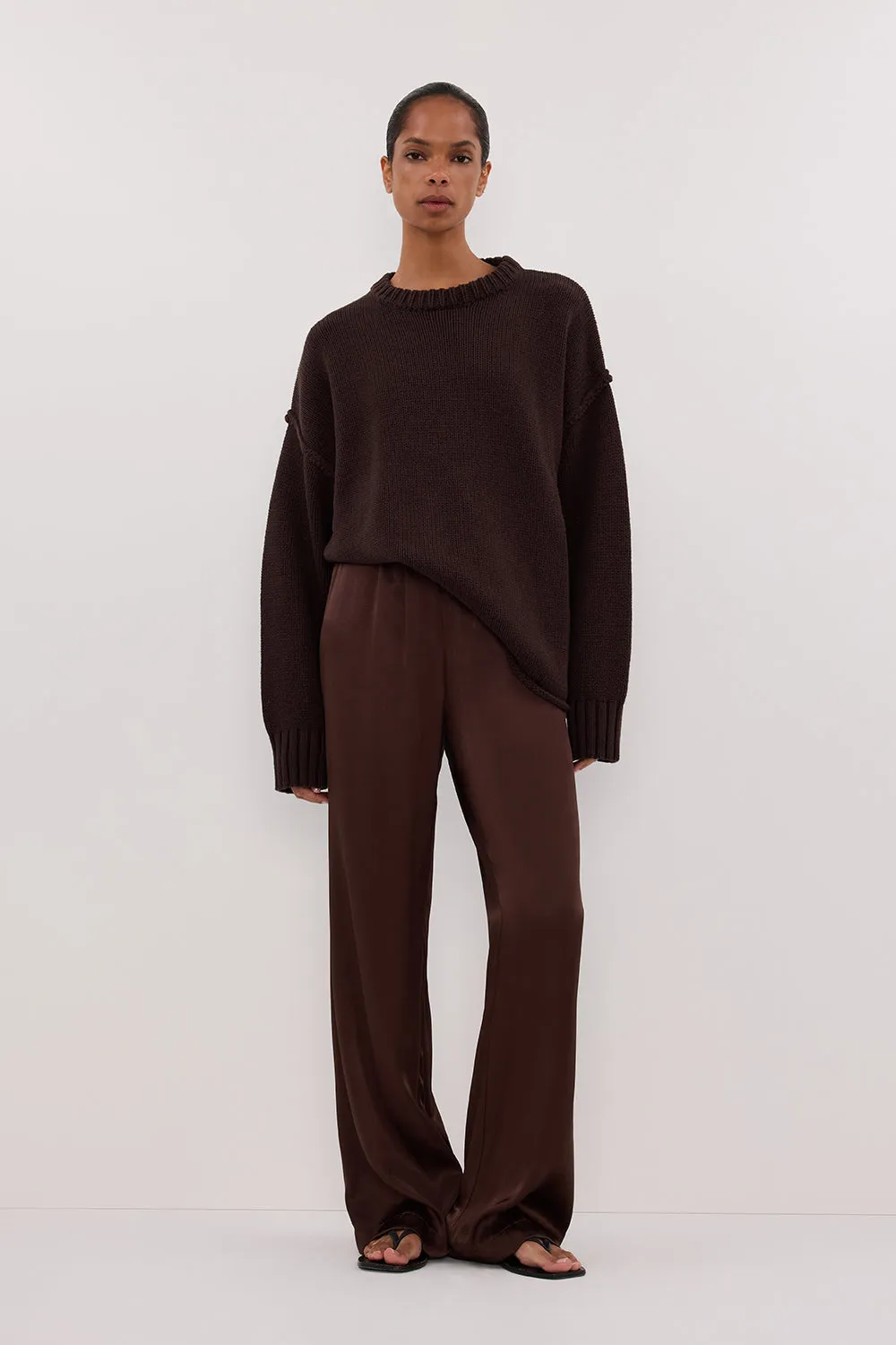 MONICA BITTER CHOC SATIN PANT