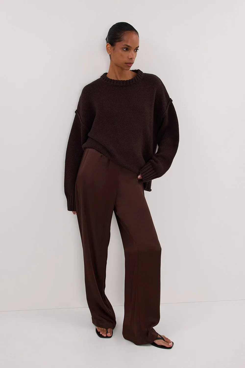 MONICA BITTER CHOC SATIN PANT