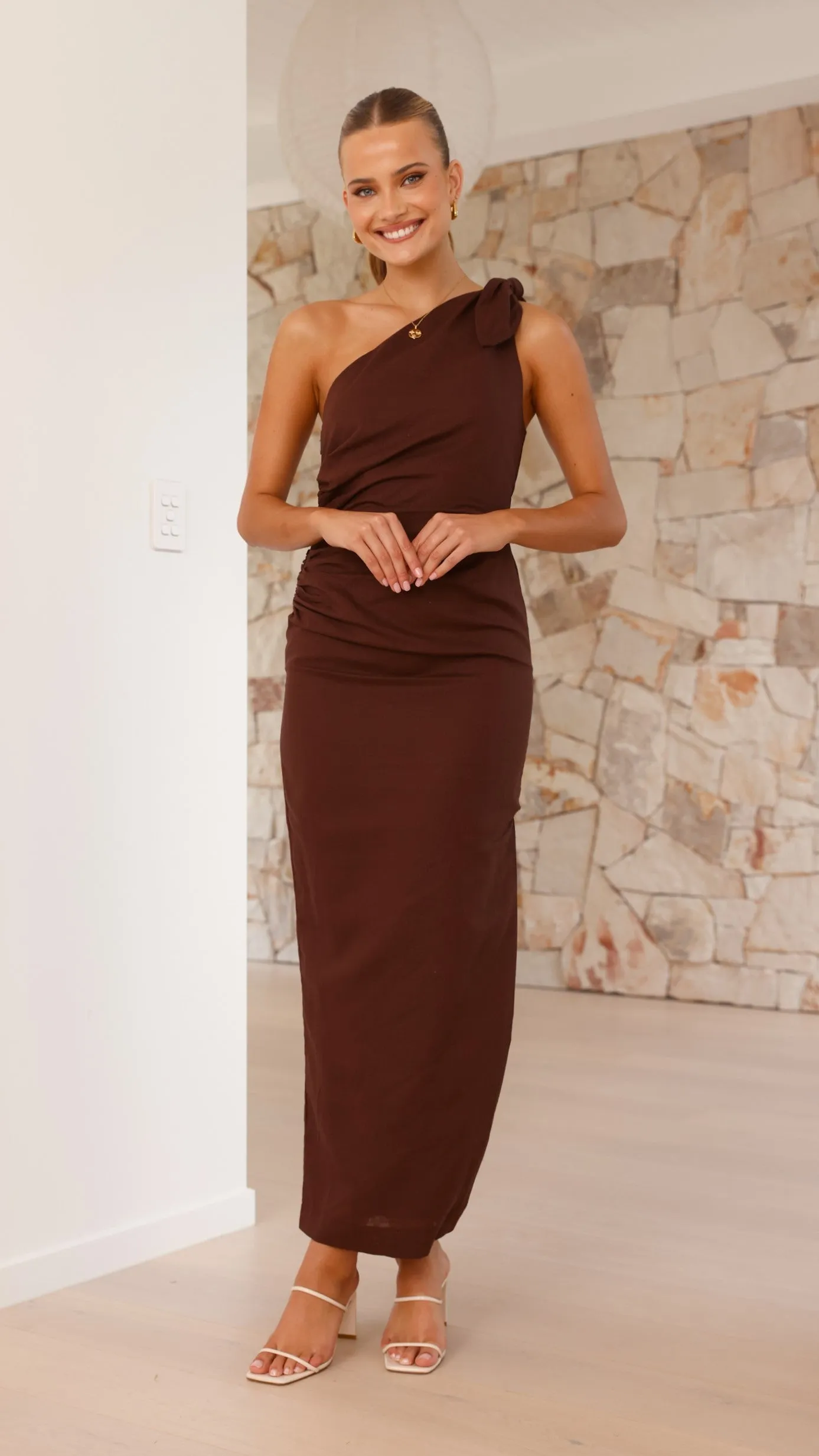 Nahilla One Shoulder Maxi Dress - Chocolate