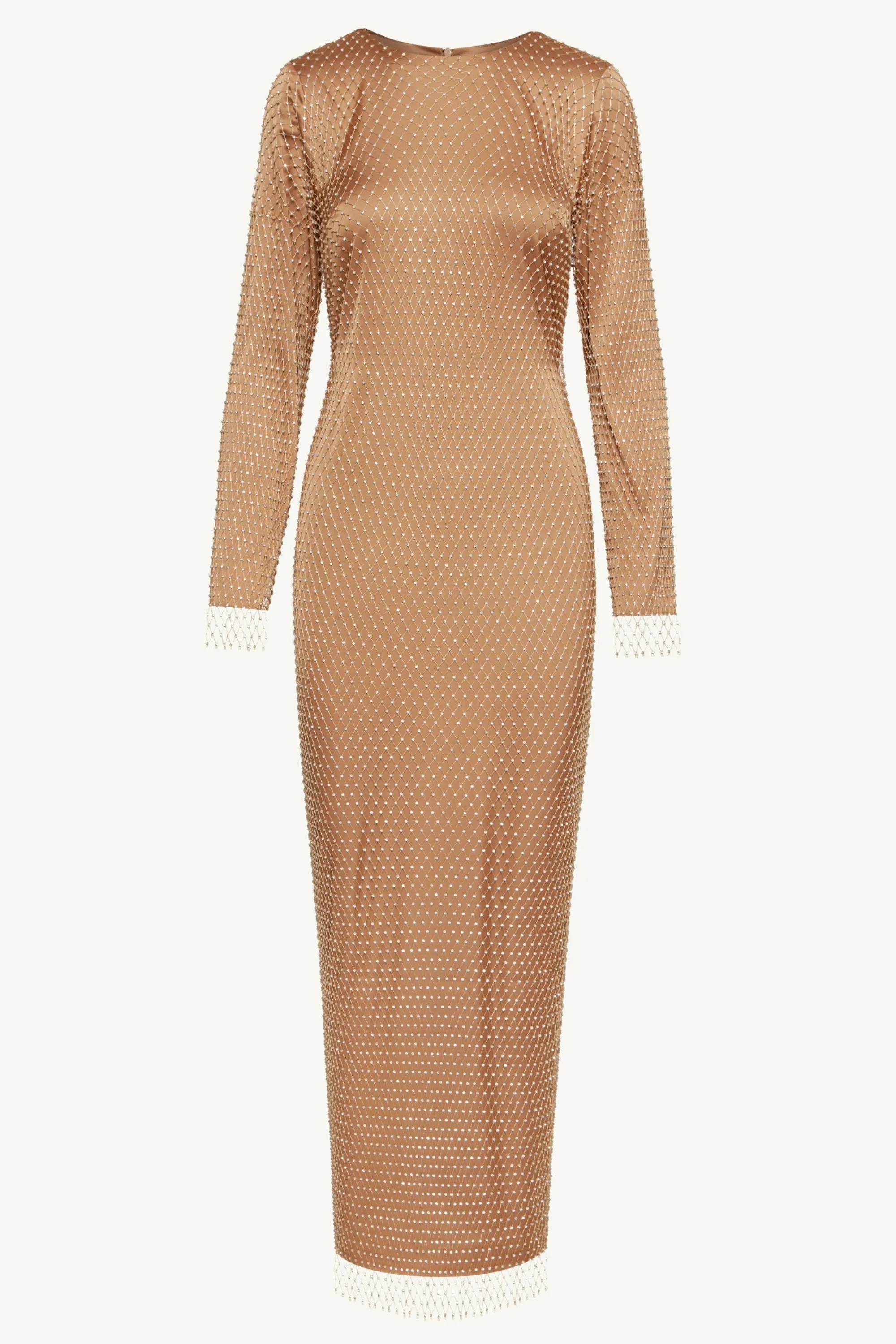 Naila Satin Crystal Maxi Dress - Champagne