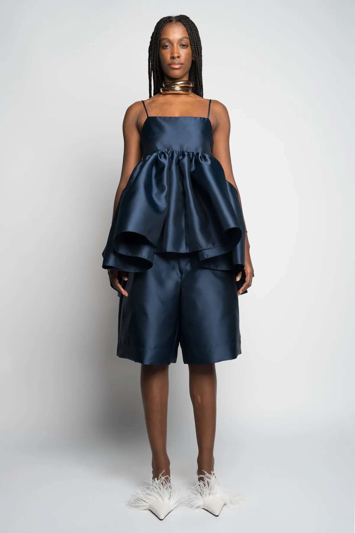 NAVY STRAPPY PUFF TOP