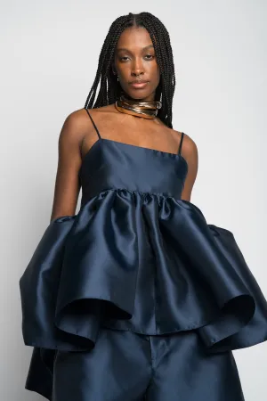NAVY STRAPPY PUFF TOP
