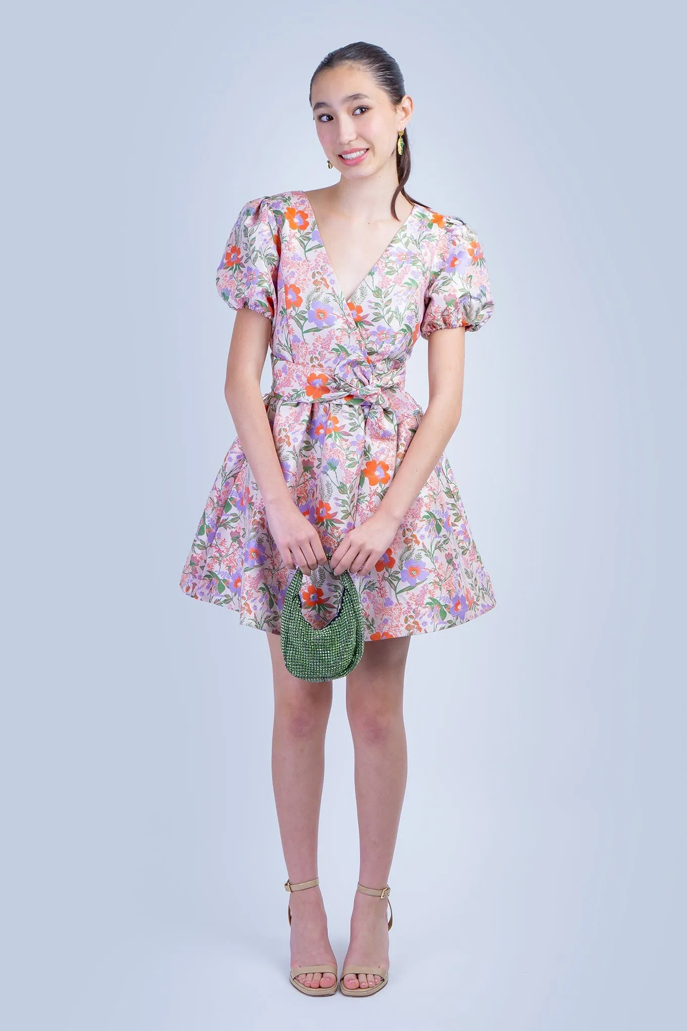 Orange Floral Brocade Swing Dress