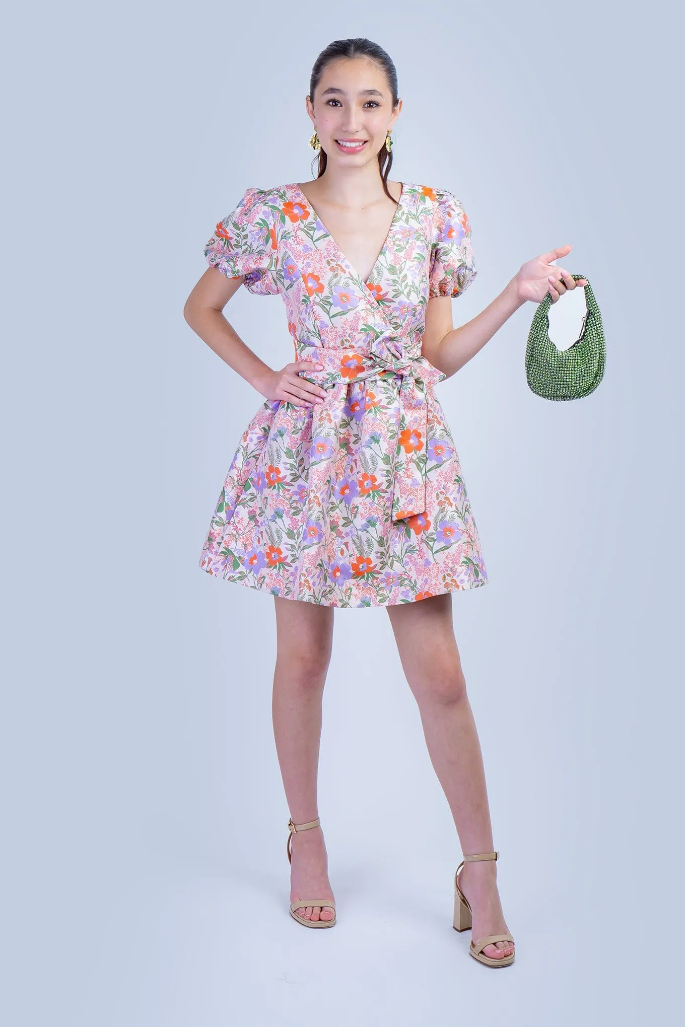 Orange Floral Brocade Swing Dress