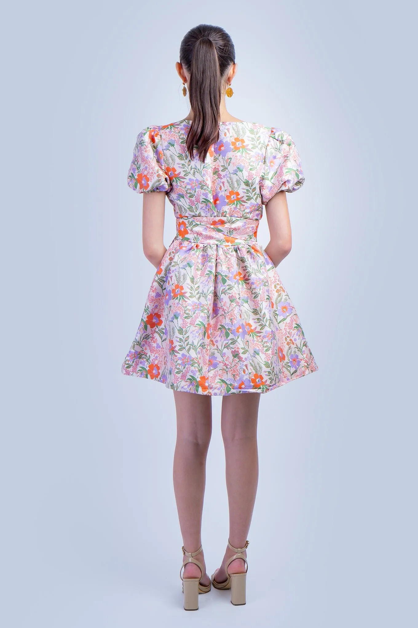 Orange Floral Brocade Swing Dress