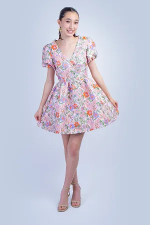 Orange Floral Brocade Swing Dress