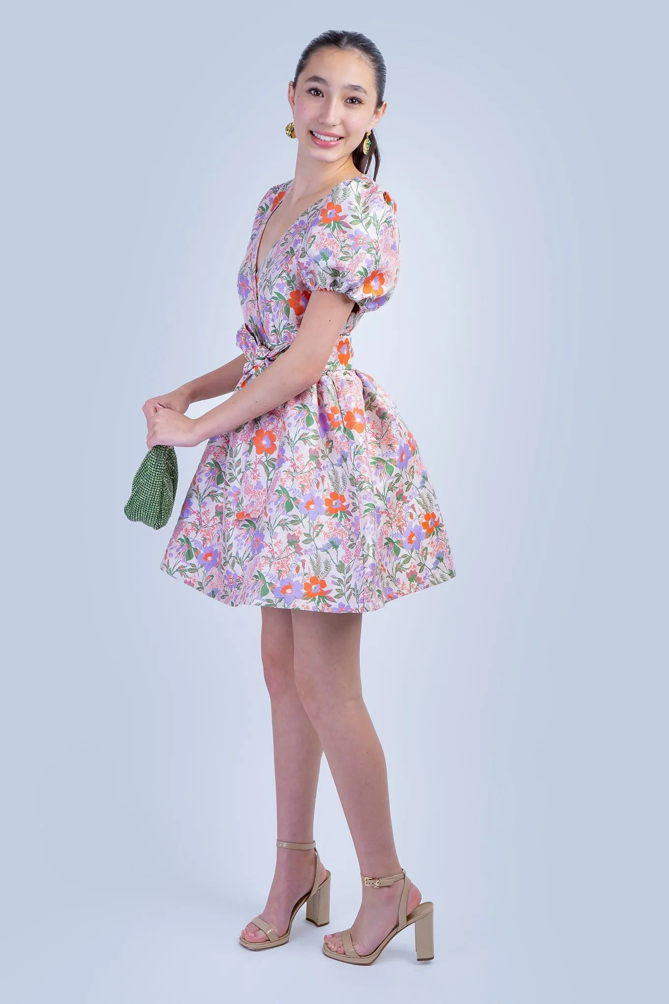 Orange Floral Brocade Swing Dress