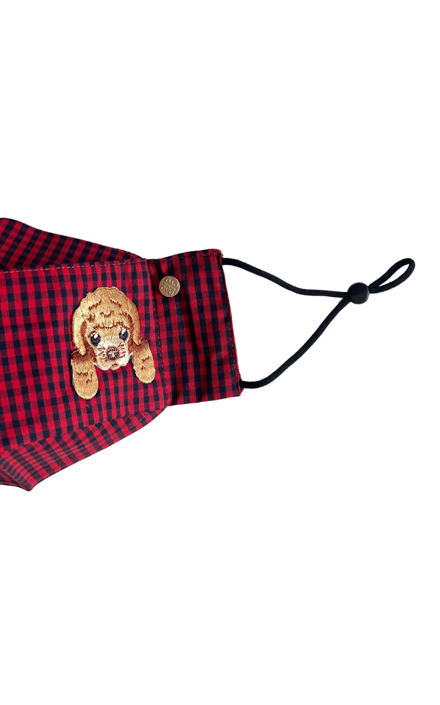 Poodle Red Gingham Box Pleat Mask ( w Filter Pocket)