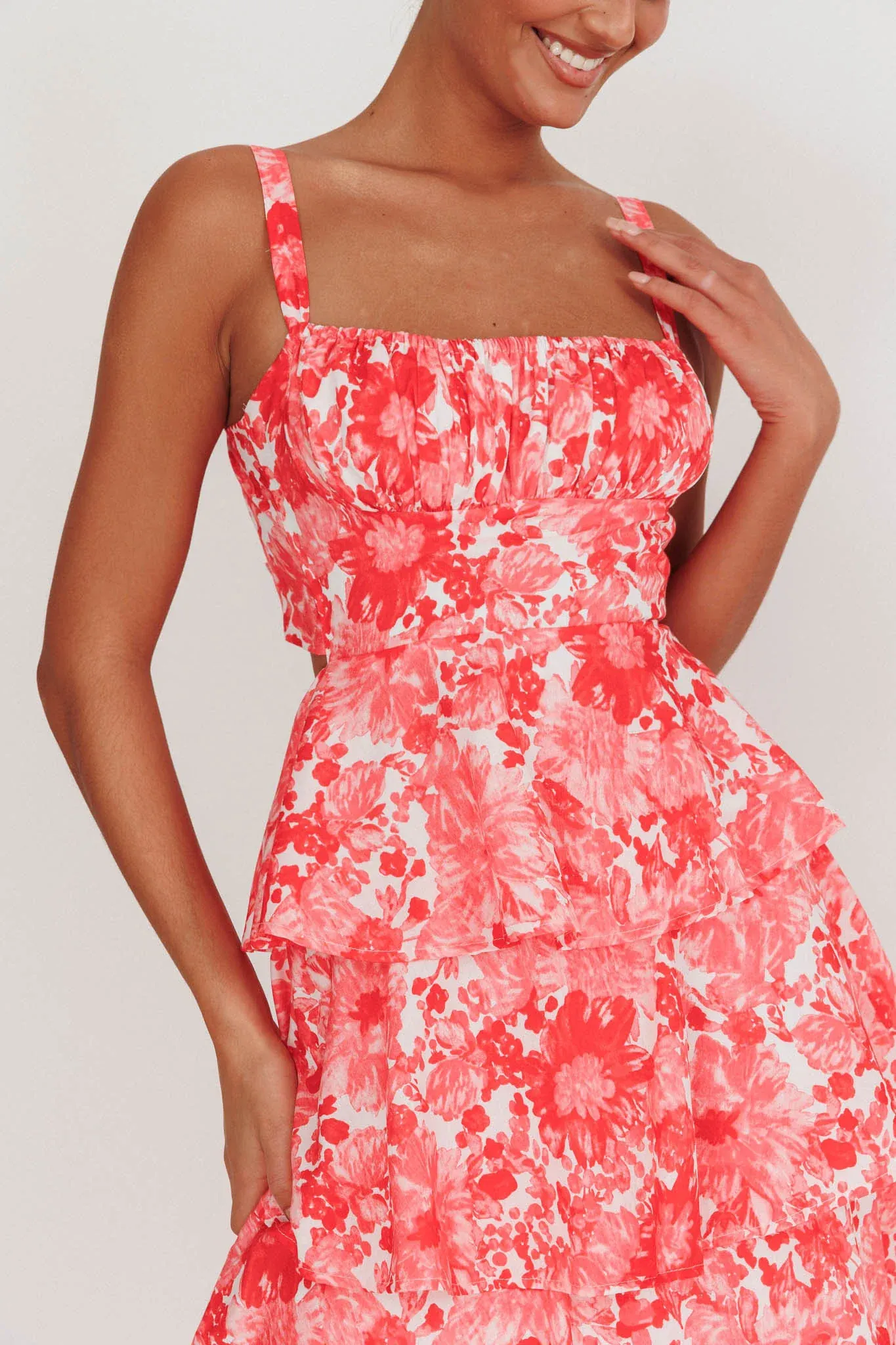 Provence Bloom Tiered Floral Maxi Dress Pink