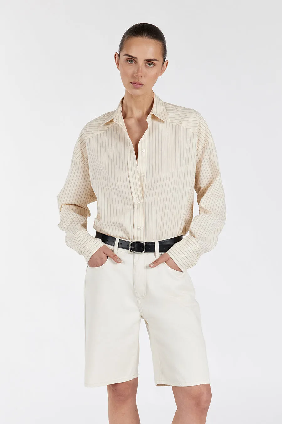 RILEY CREAM COTTON STRIPE SHIRT