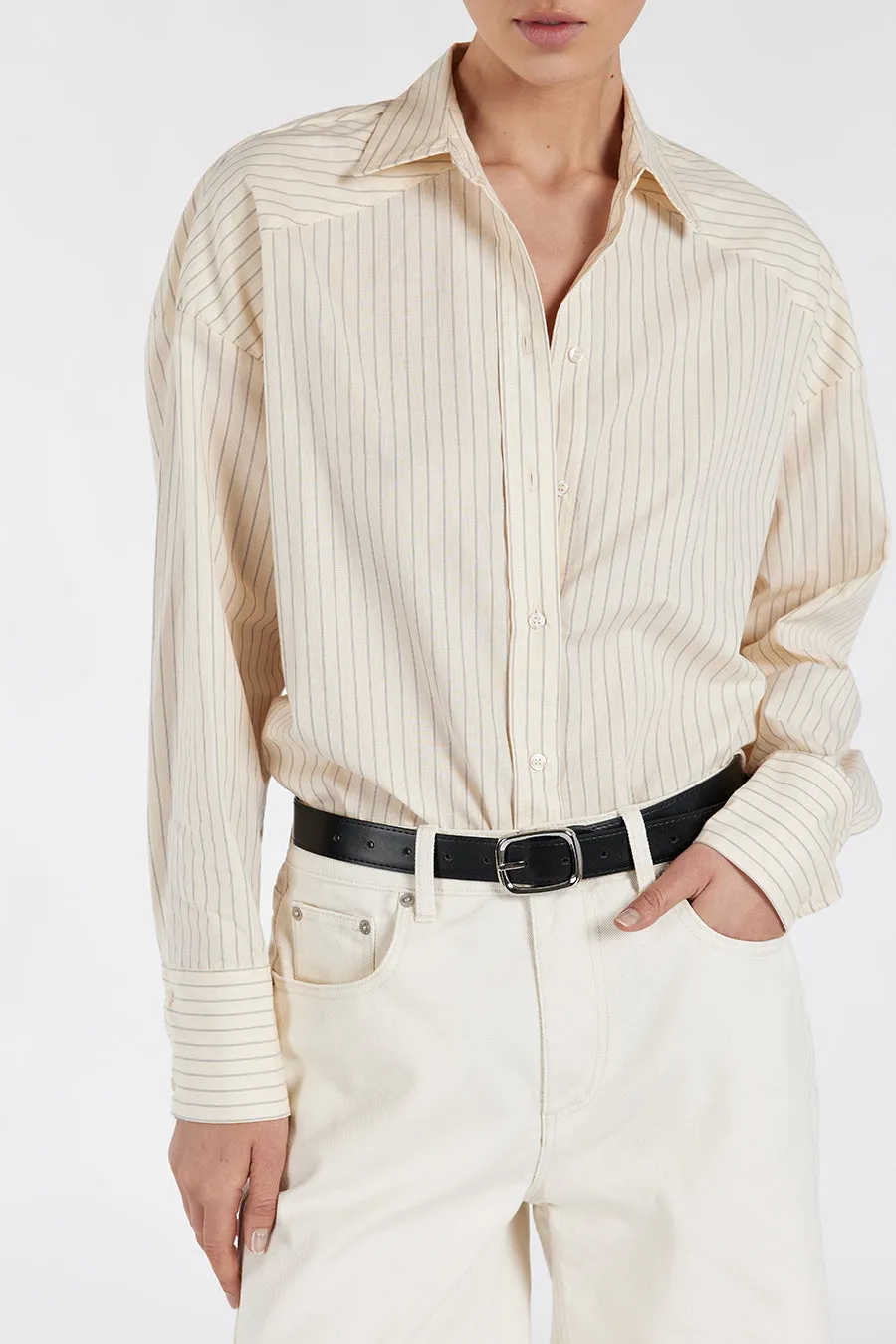 RILEY CREAM COTTON STRIPE SHIRT