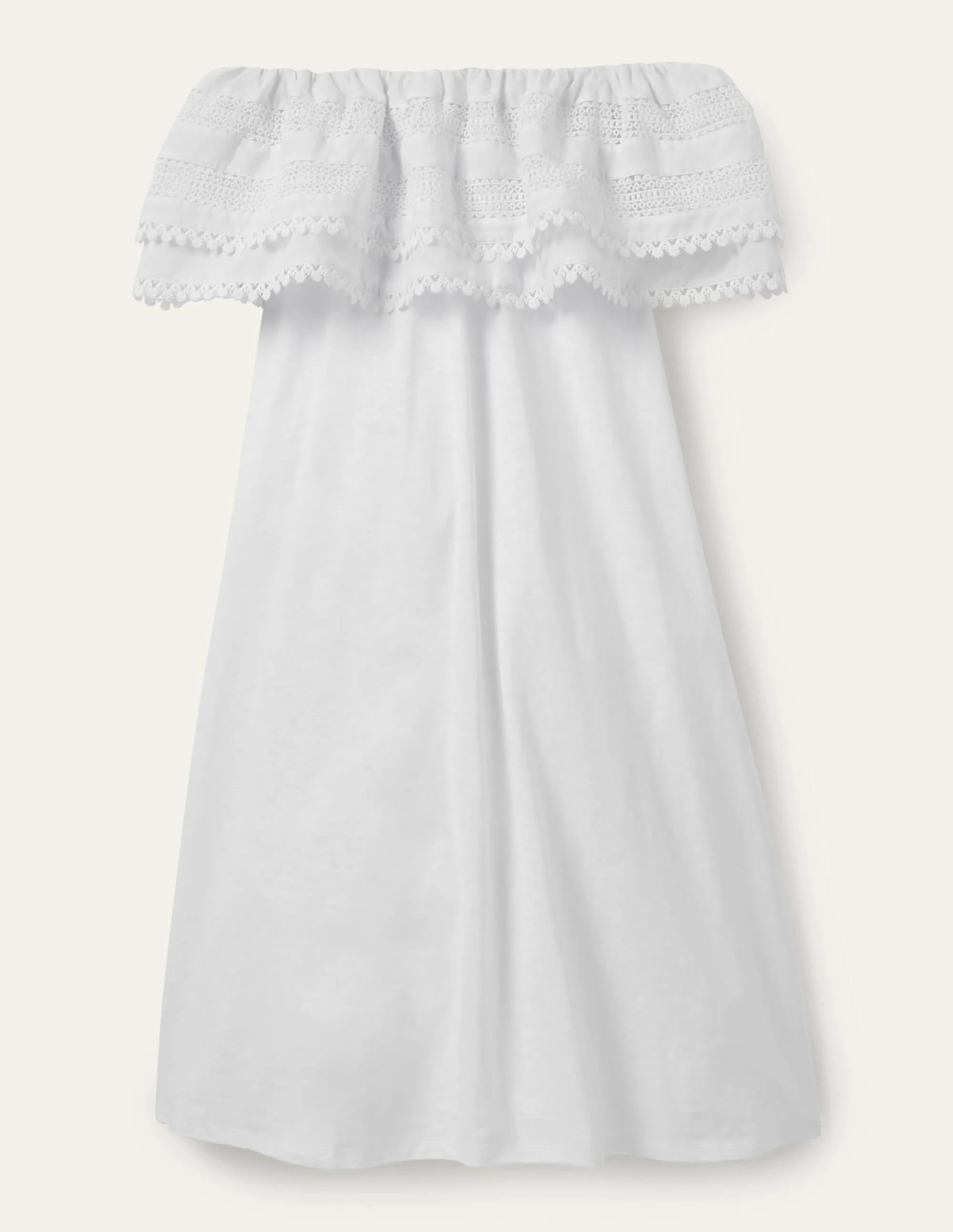 Ruffle Detail Jersey Dress-White