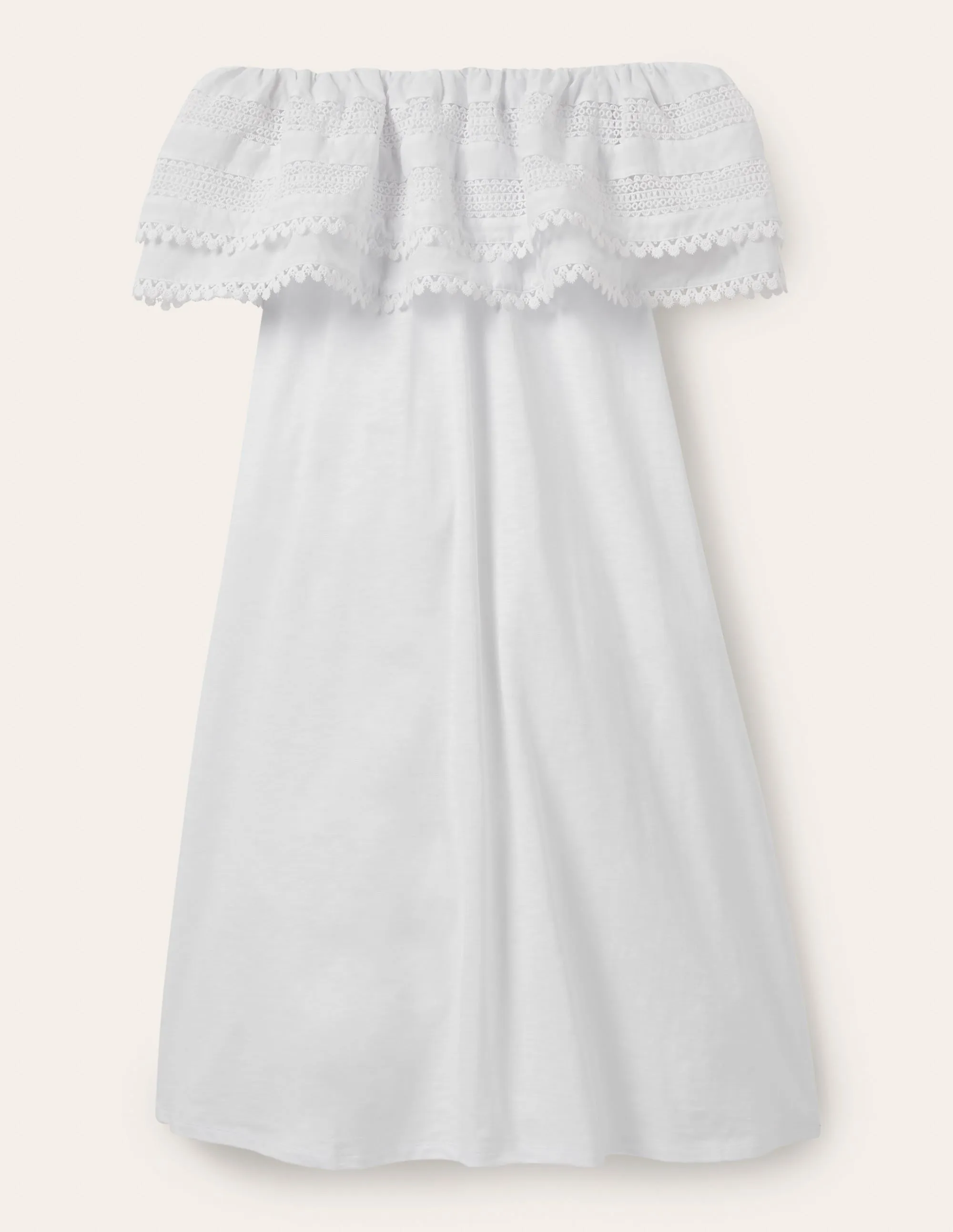 Ruffle Detail Jersey Dress-White