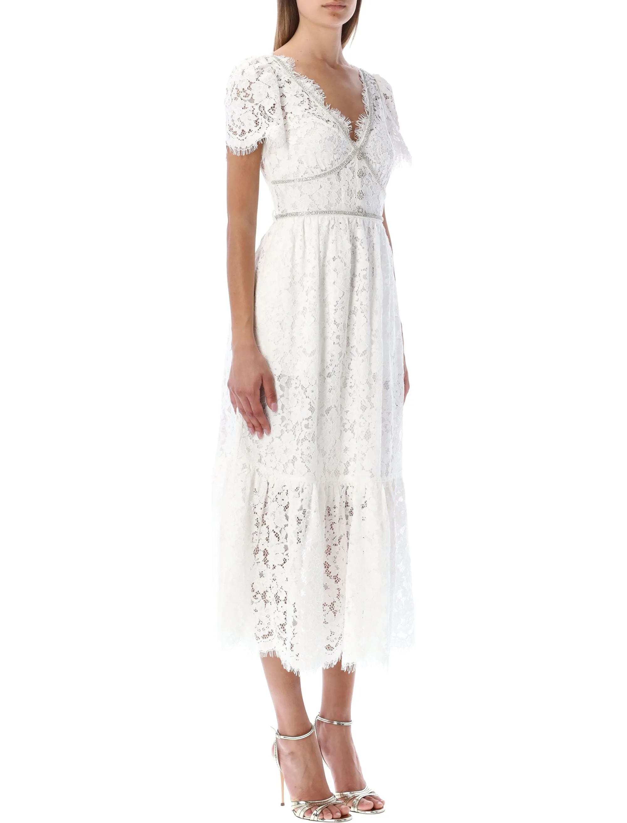 Self-Portrait Embellished Lace Trimmed Midi Dress