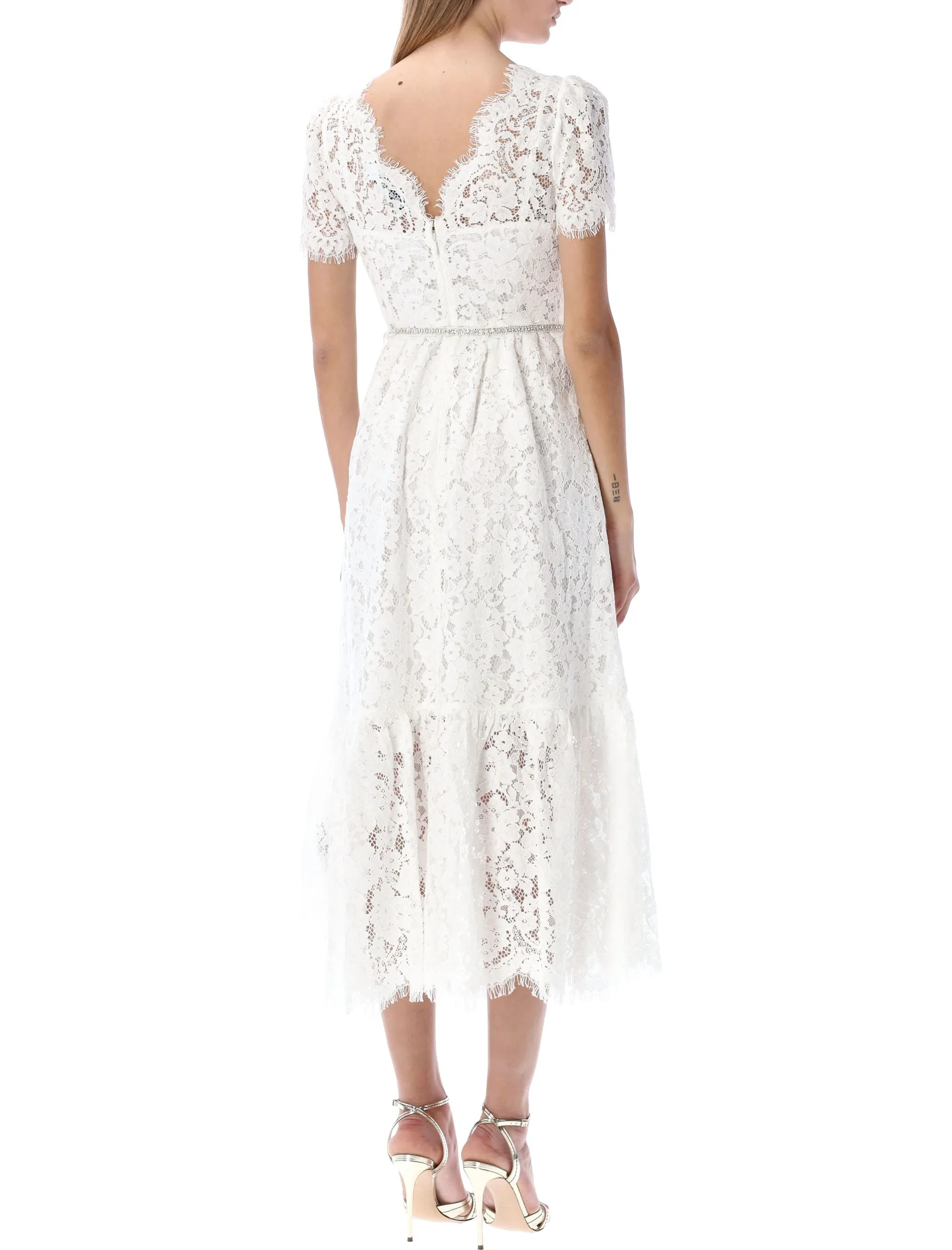 Self-Portrait Embellished Lace Trimmed Midi Dress