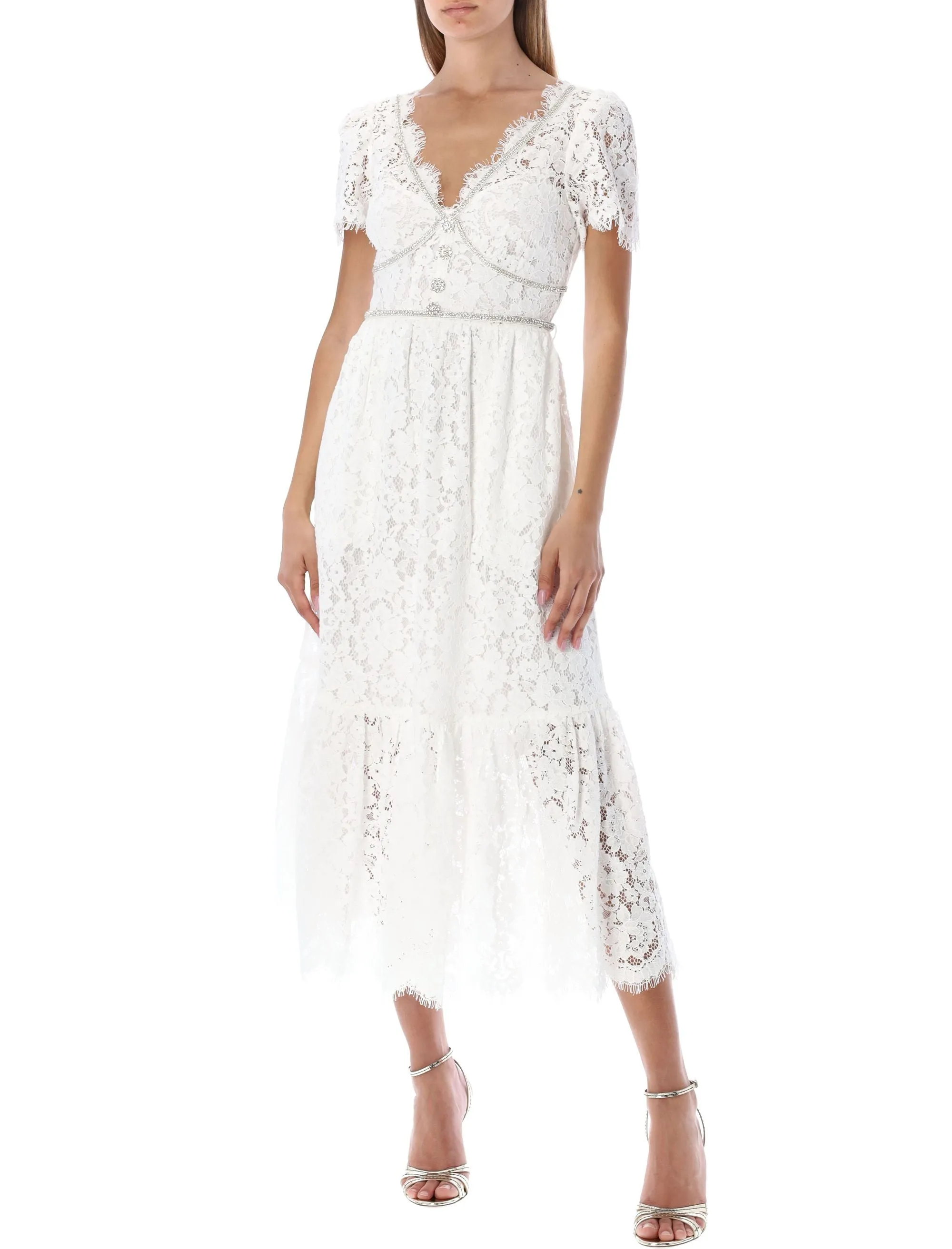 Self-Portrait Embellished Lace Trimmed Midi Dress
