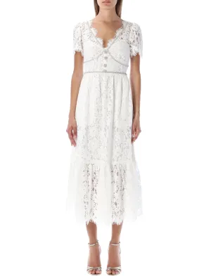 Self-Portrait Embellished Lace Trimmed Midi Dress