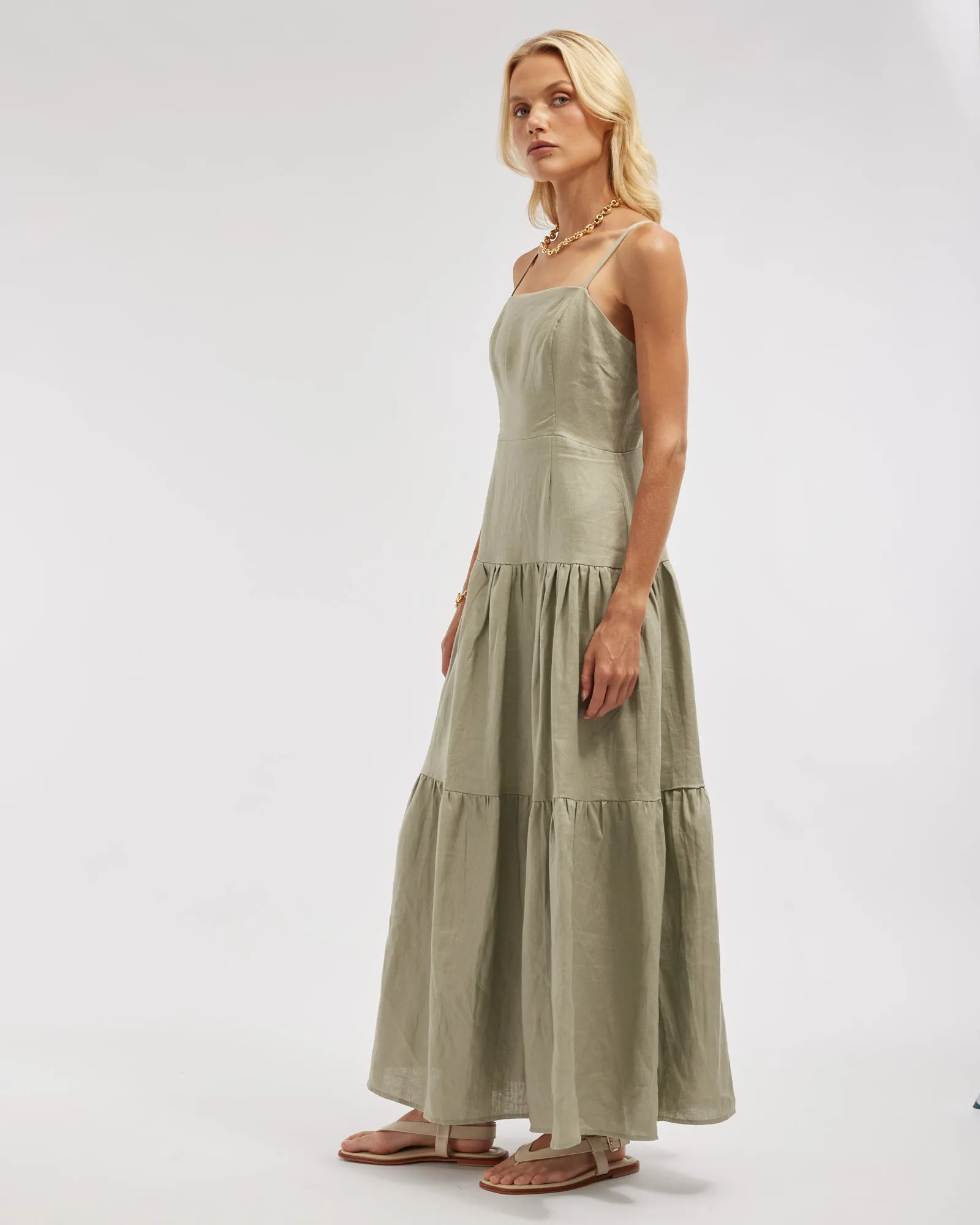 Sorrento Linen Maxi Dress - Sage