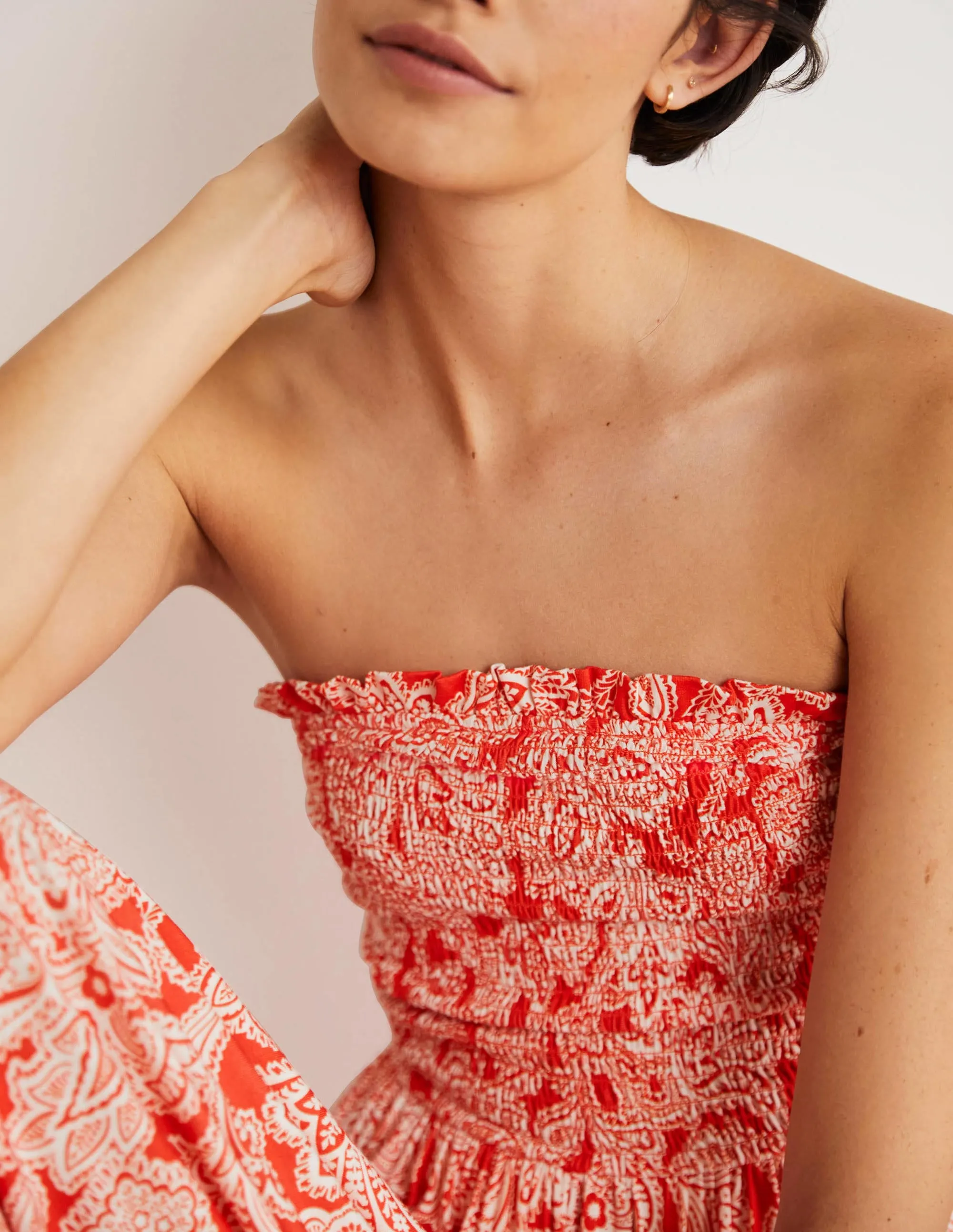 Strapless Jersey Maxi Dress-Firecracker. Paisley Bud