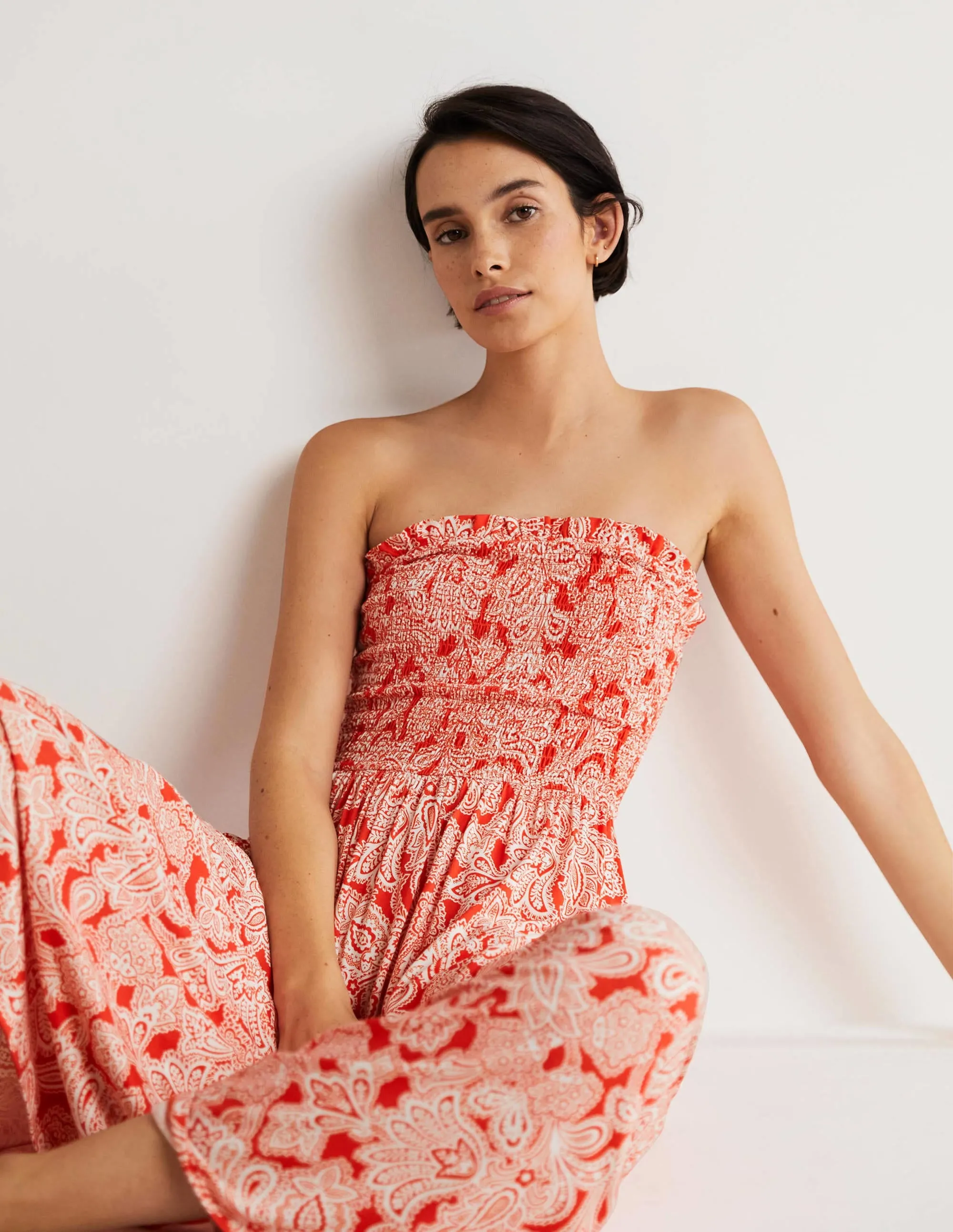 Strapless Jersey Maxi Dress-Firecracker. Paisley Bud