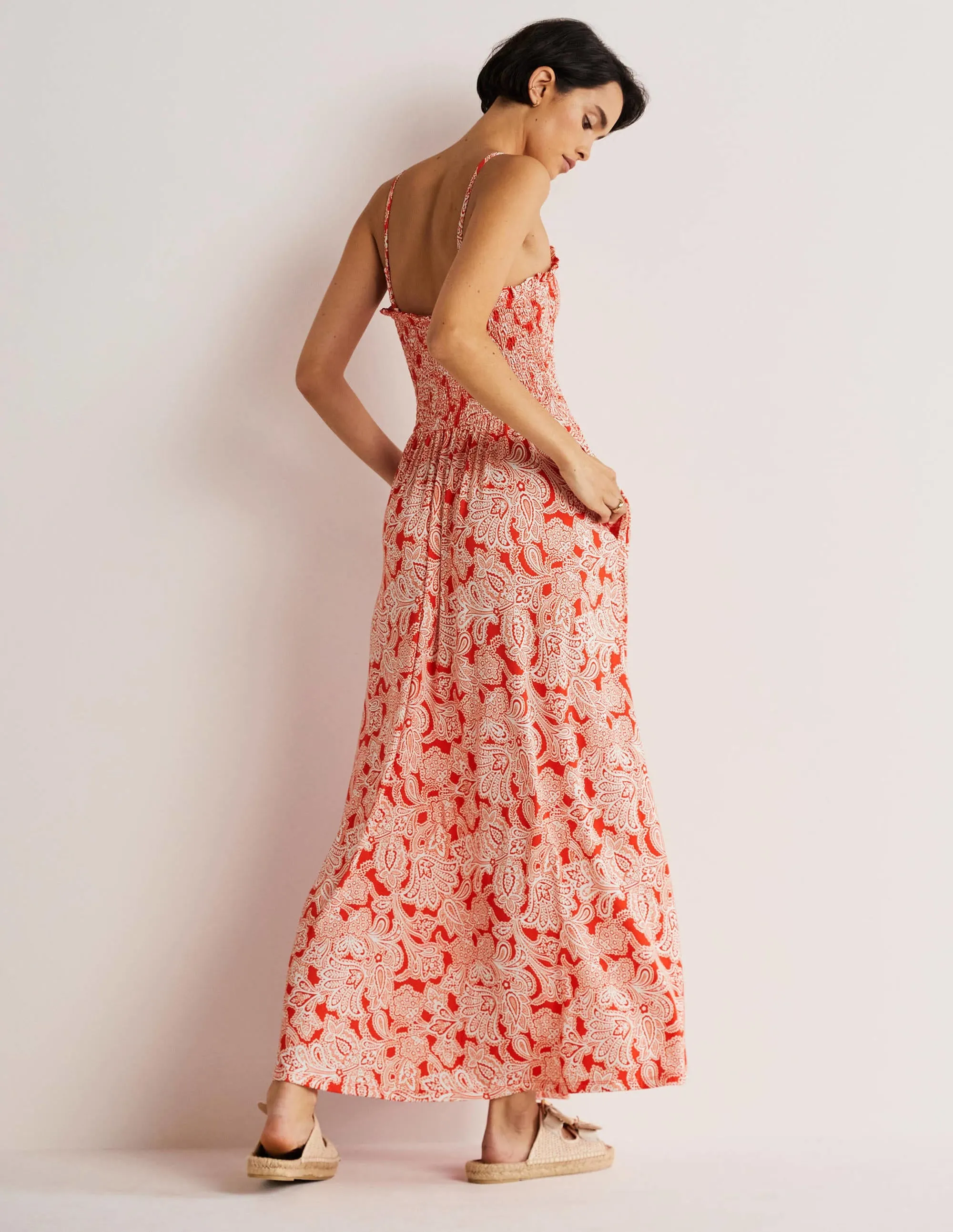 Strapless Jersey Maxi Dress-Firecracker. Paisley Bud