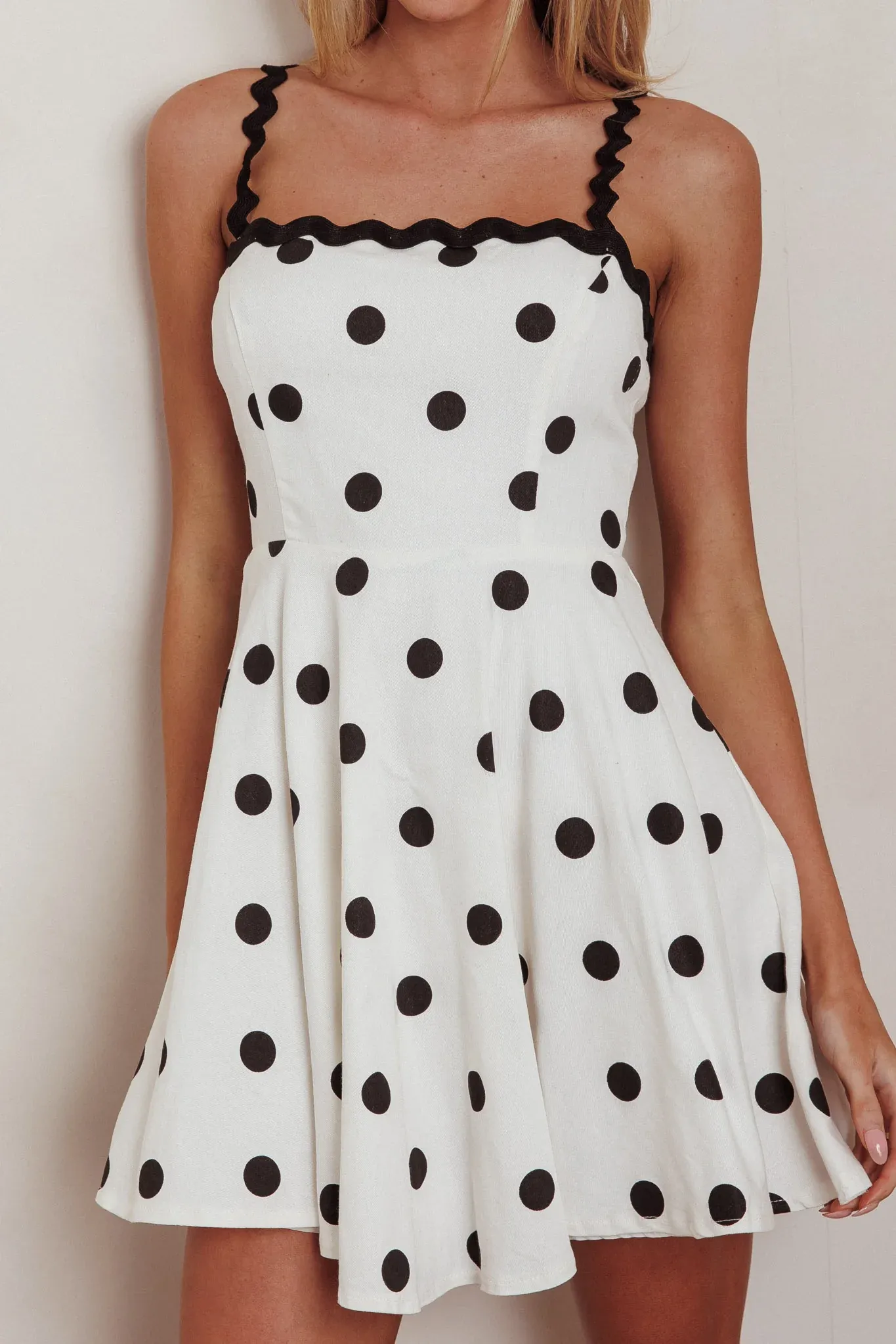Won Me Over Polka Dot Ric Rac Mini Dress White